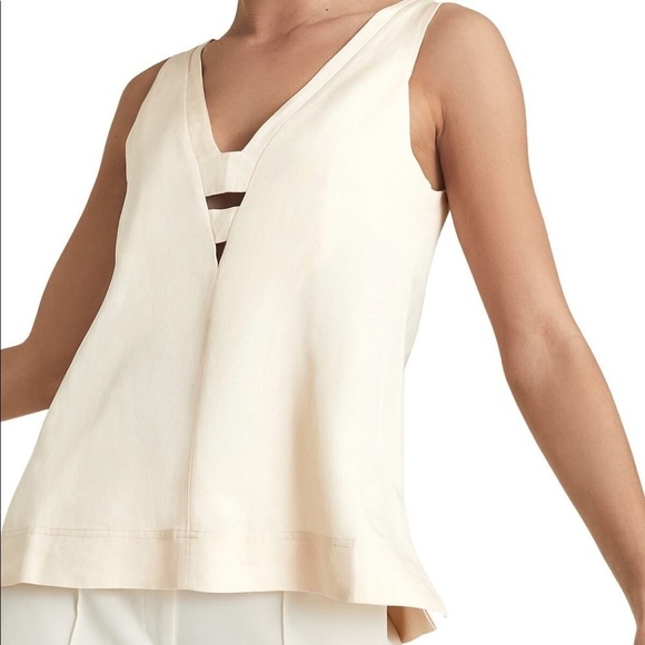 Reiss Emi Linen Blend Top V Neck with Cut Outs Sleeveless Neutral Blush Sz 6 - Picture 14 of 14